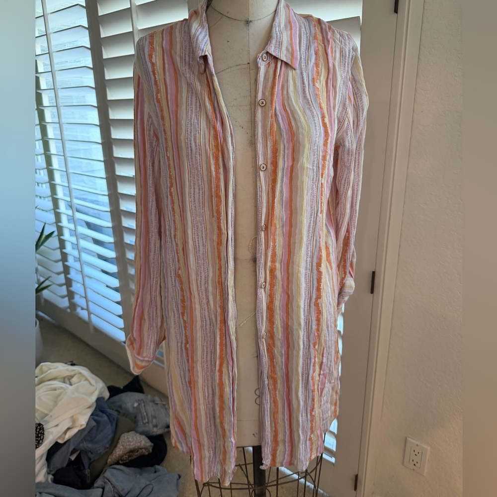 Striped Button-Up Long Shirt